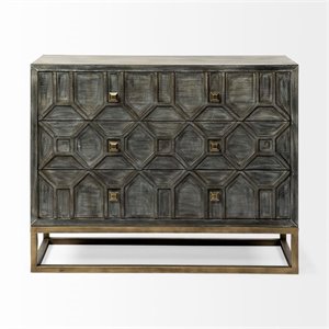 mercana genevieve i solid wood & brass 3 drawer cabinet in brown