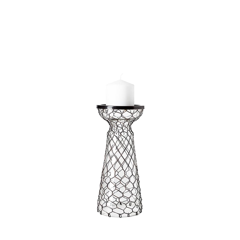 Mercana Shandra I Small Black Metal Snakeskin Pattern Glass Table Candle Holder