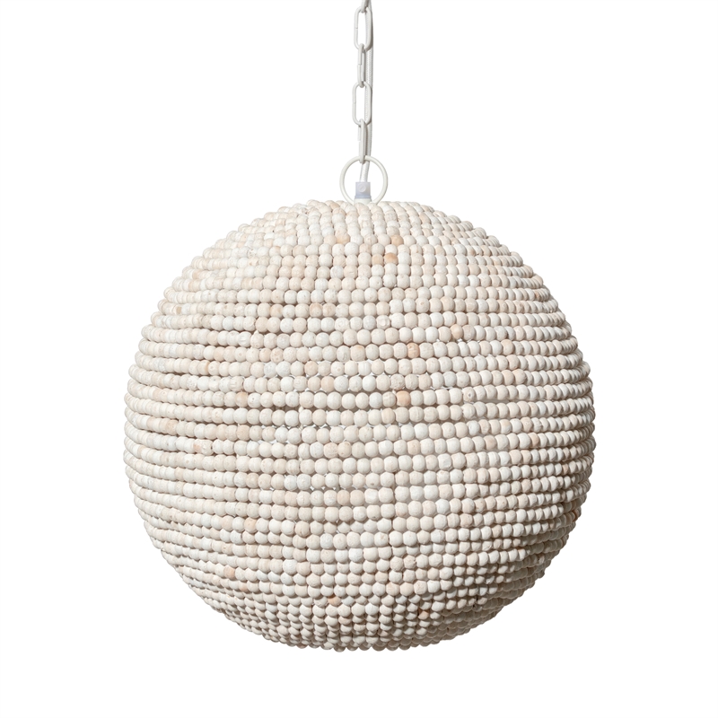 mercana theta 15.5x14.5 white-washed wood beaded pendant light