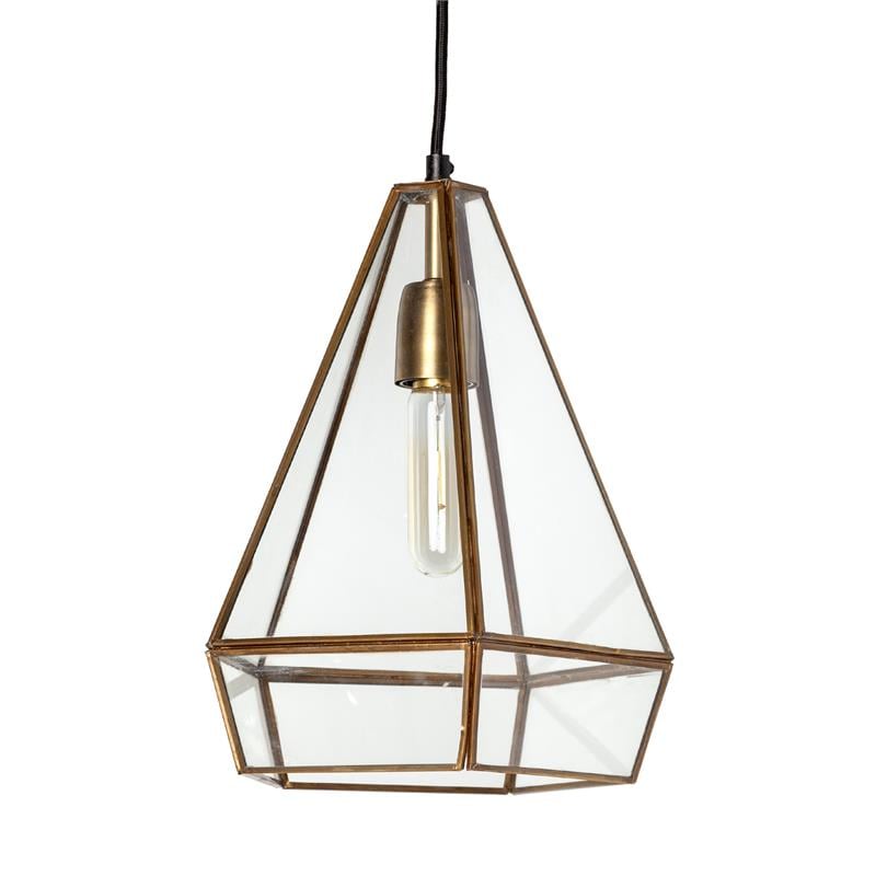 Mercana Prima 9.5x12.5 Gold Metal and Glass Pyramid Pendant Light