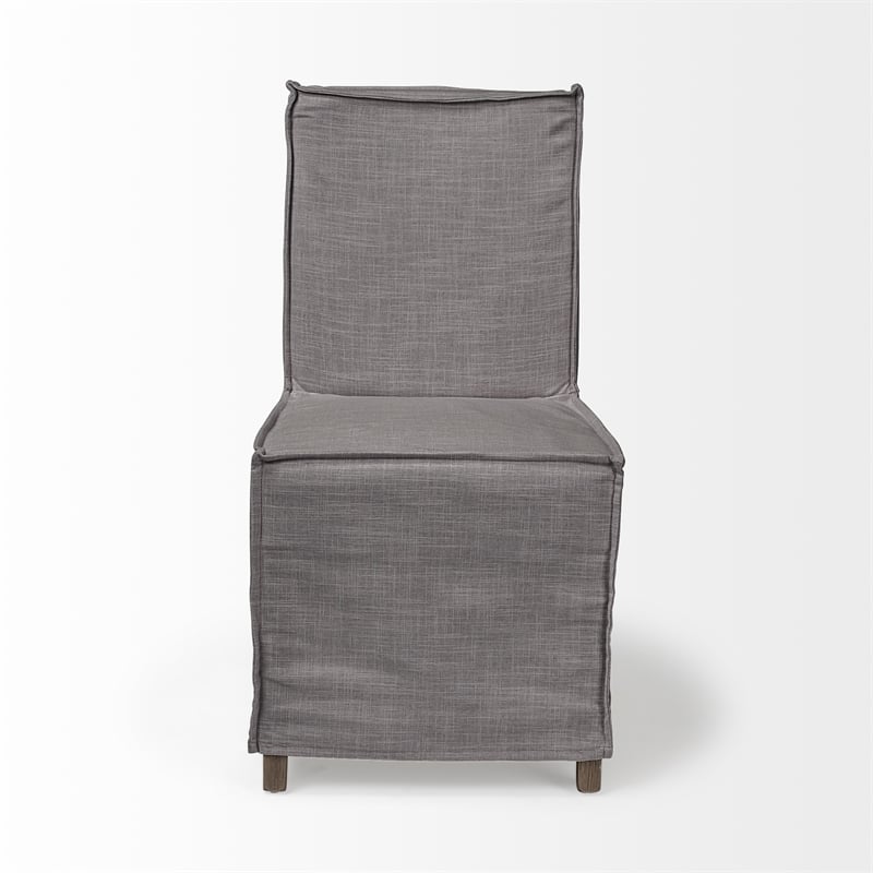 Elbert I Gray Fabric Slip-Cover Brown Wood Dining Chair (Set of 2)