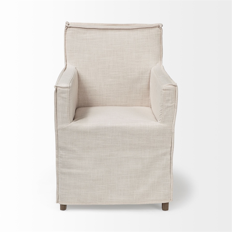 Mercana Elbert II Cream Fabric Slip-Cover Brown Wood Frame Dining Chair
