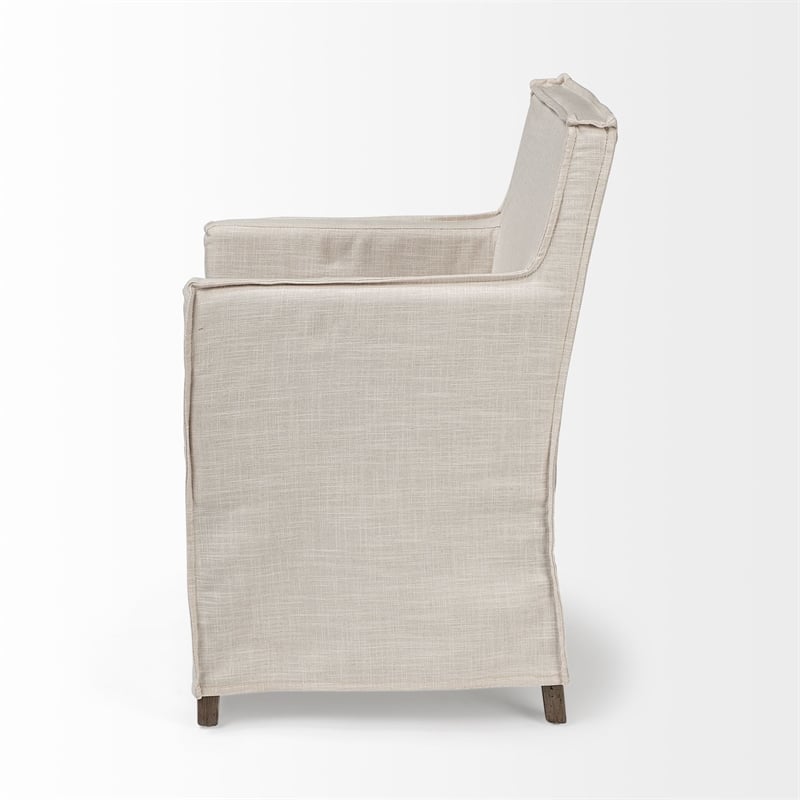 Mercana Elbert II Cream Fabric Slip-Cover Brown Wood Frame Dining Chair