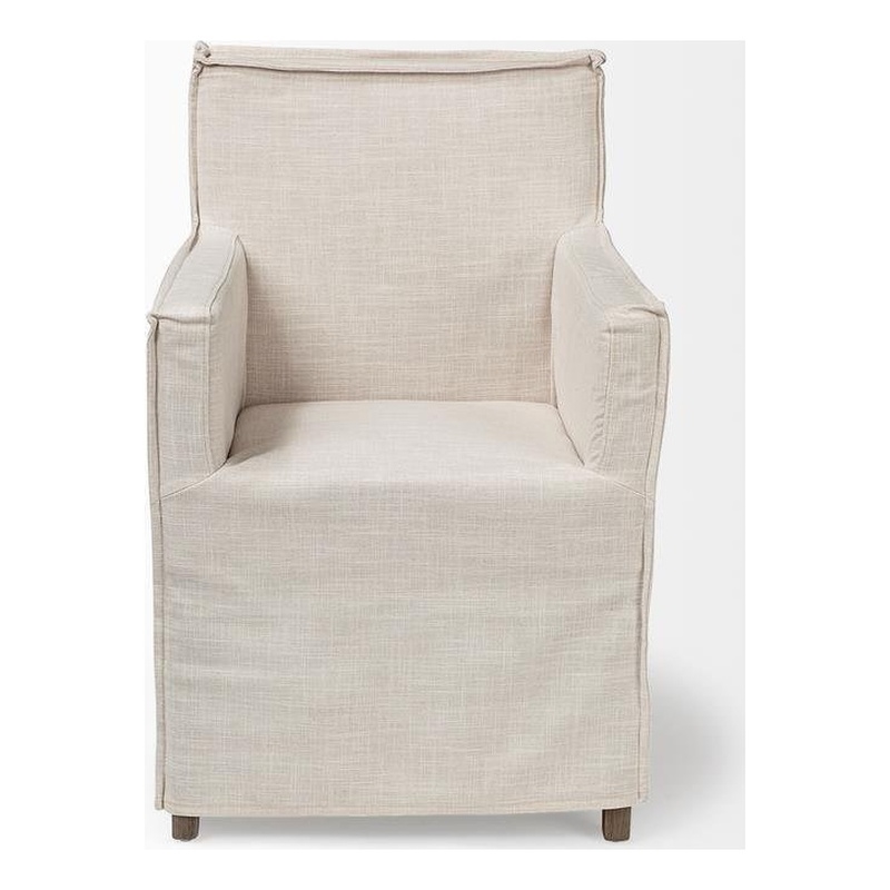 Mercana Elbert II Cream Fabric Slip-Cover Brown Wood Frame Dining Chair