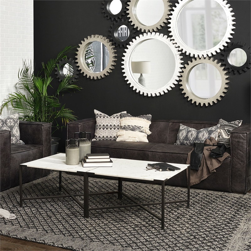 Mercana Lucas II Marble & Metal Coffee Table in Black and White