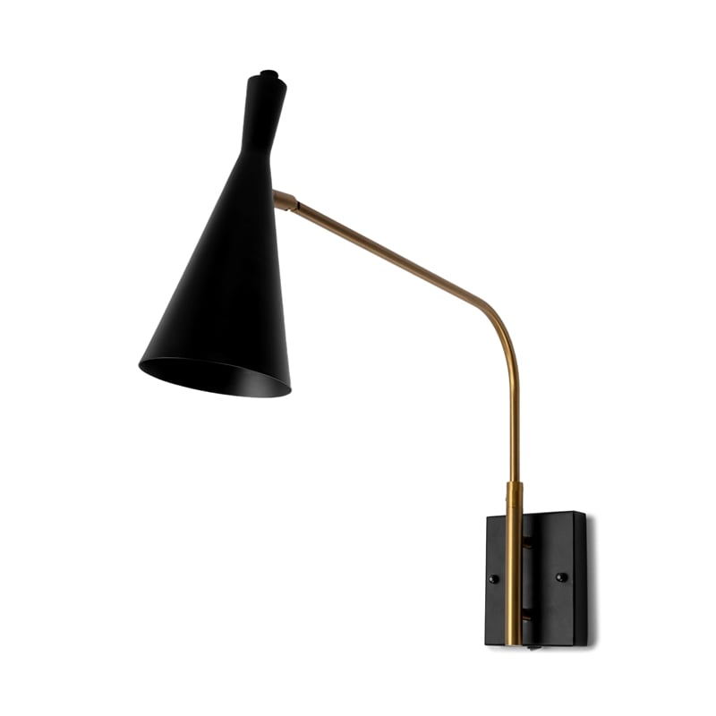 Mercana Tremont I 13x22 Black/Gold Metal Conical Shade Wall Sconce
