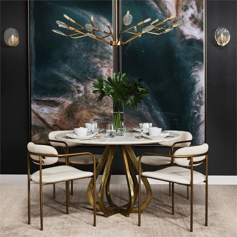 Mercana Parker I Fabric Seat Dining Chair in Cream and Gold (Set of 2)