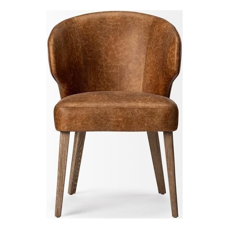 Mercana Niles Brown Faux Leather Seat W/ Wooden Legs Wingback Dining Chair