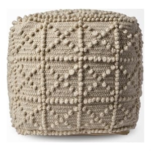 Mercana Leroy Ivory Wool Popcorn Detail Square Pouf