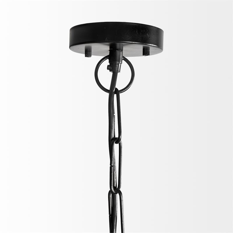 Mercana Jules 25x25 Blonde Brown Wood and Black Metal Six Bulb Pendant Light