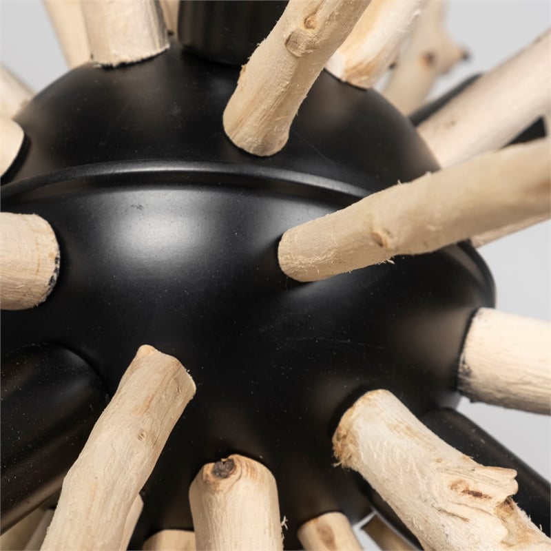 Mercana Jules 25x25 Blonde Brown Wood and Black Metal Six Bulb Pendant Light