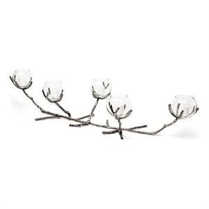 Mercana Vine I Distressed Silver Metal Creeper Five Candle Table Candle Holder