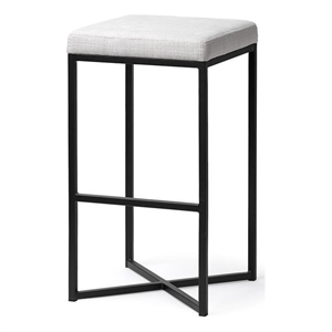 Mercana Frodo 29.75&quot Seat Height White Fabric Seat Black Metal Base Stool