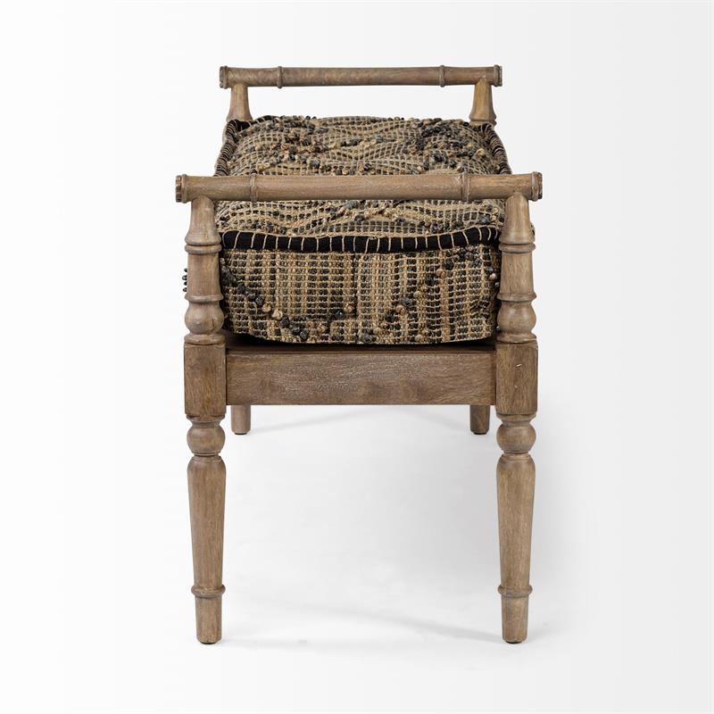 Mercana Fullerton II 57x27.3 Jute Patterned Top & Brown/Grey Wood Base Bench