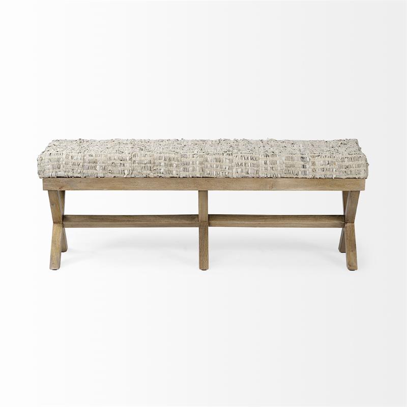 Mercana Solis II 50x18 Light Brown Wood Base Beige-Toned Woven Cushion Bench
