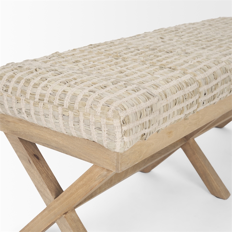 Mercana Solis II 50x18 Light Brown Wood Base Beige-Toned Woven Cushion Bench