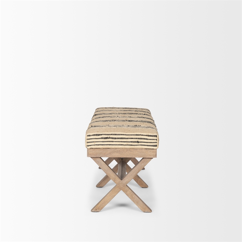 Solis 50L x 16W Brown Base Upholstered Beige/Black Stripe Seat Accent Bench