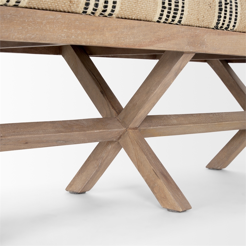 Solis 50L x 16W Brown Base Upholstered Beige/Black Stripe Seat Accent Bench