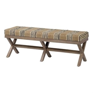 Solis 50L x 16W Brown Base Upholstered Beige/Black Stripe Seat Accent Bench