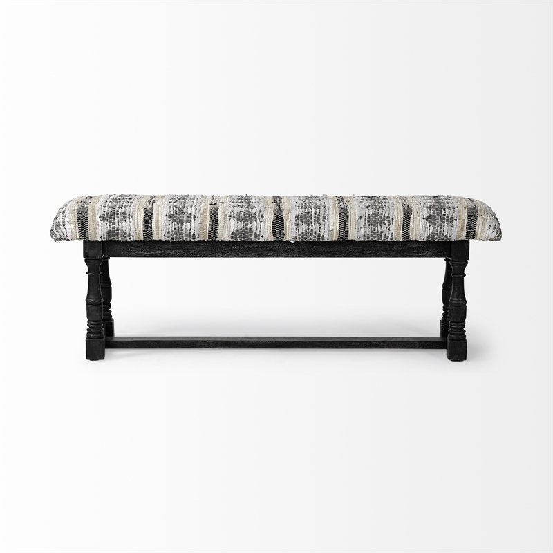 Mercana Denison II 56x19 Black Wood Base Woven-Leather Cushion Top Accent Bench
