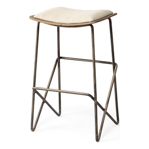 Mercana Katniss 26&quot Total Height Cream Fabric Seat Gold Metal Base Stool