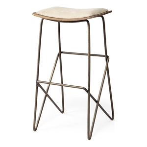 Mercana Katniss 30&quot Total Height Cream Fabric Seat Gold Metal Base Stool