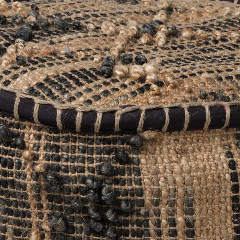 Mercana Riley Tan Jute Popcorn Stich Cylindrical Wool Pouf