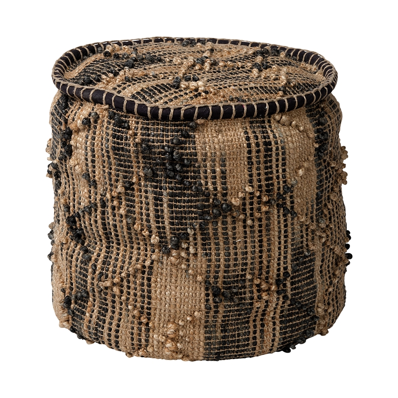 Mercana Riley Tan Jute Popcorn Stich Cylindrical Wool Pouf