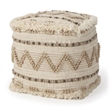Mercana Caela Beige/Brown Wool Cotton and Felt Popcorn Stitch Square Pouf
