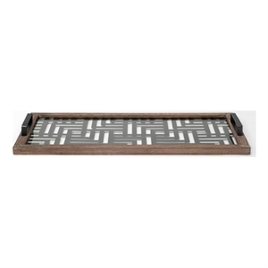 Mercana Fantuz Brown Wood Metal and Glass Serving Tray