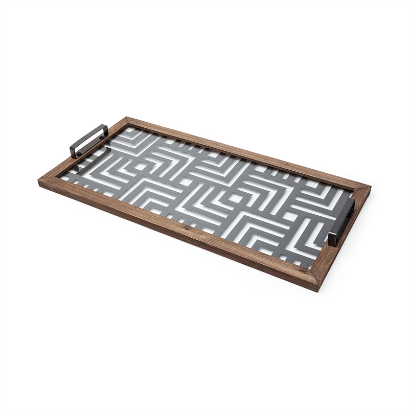 Mercana Fantuz Brown Wood Metal and Glass Serving Tray