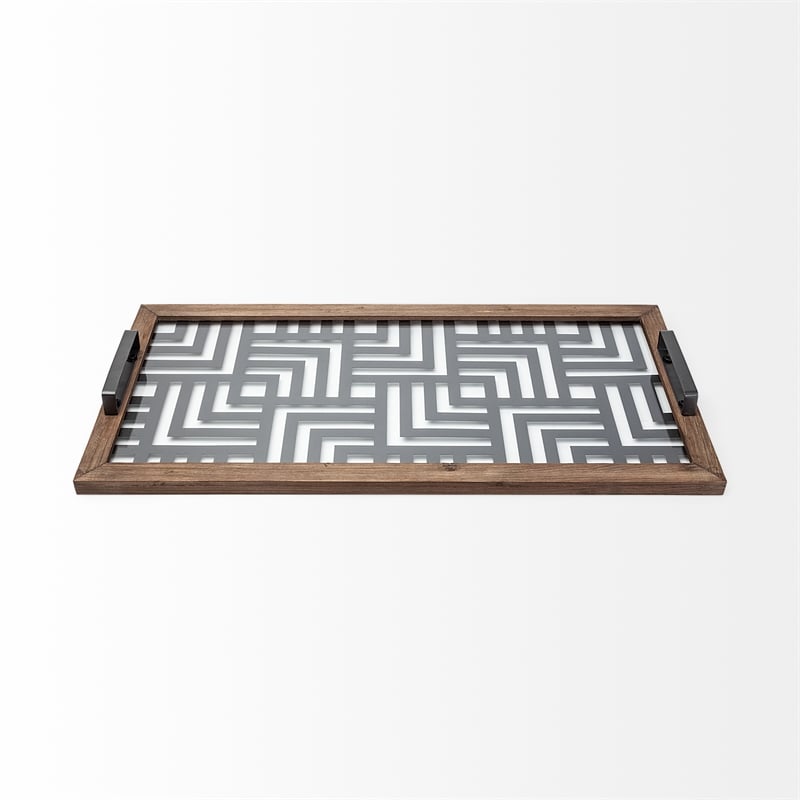 Mercana Fantuz Brown Wood Metal and Glass Serving Tray