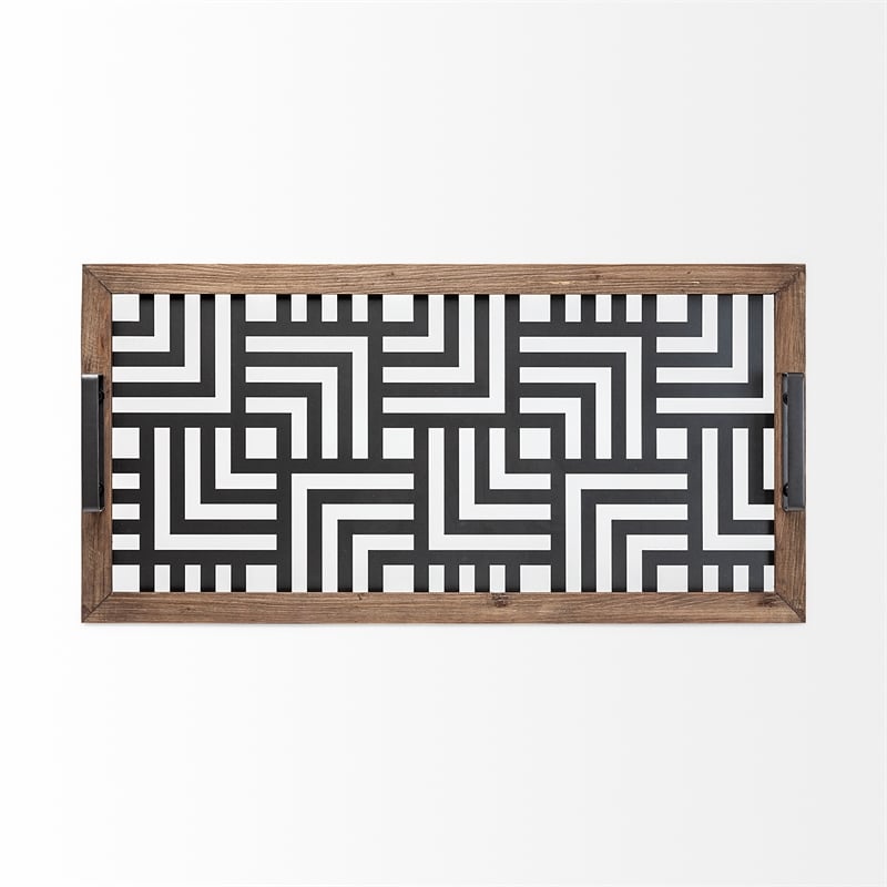 Mercana Fantuz Brown Wood Metal and Glass Serving Tray