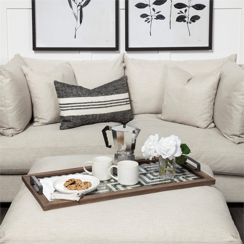 Mercana Fantuz Brown Wood Metal and Glass Serving Tray