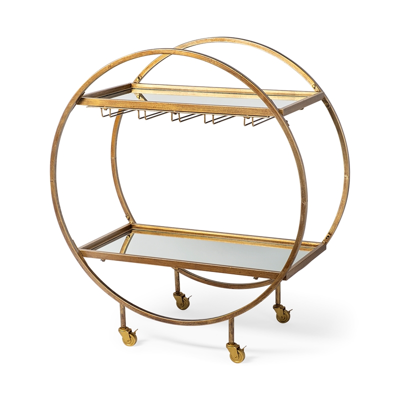 Mercana Carola Metal Frame 2-Tier Bar Cart in Gold