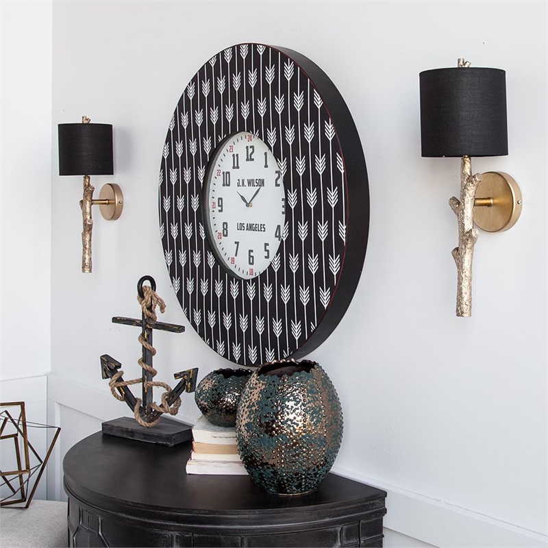 Mercana Sabinal II Resin Tree Branch Fabric Shade Wall Sconce in Gold