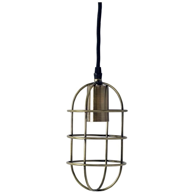 Mercana Hines I 4x8 Antiqued-Brass Metal Cage Pendant Light