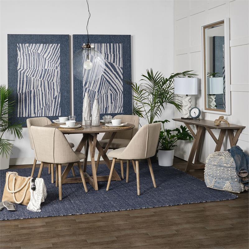 Mercana Rofi Blue Denim and Ivory Cotton Stitched Square Pouf