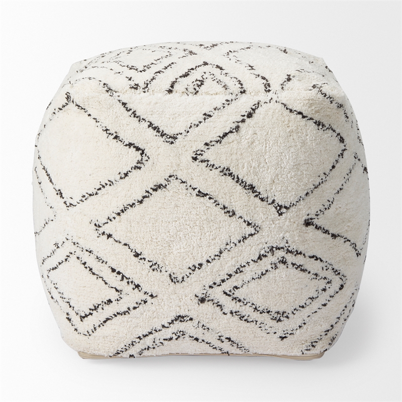 Mercana Tapir Beige Cotton Argyle Pattern Square Pouf