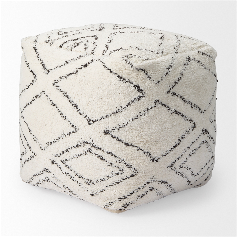 Mercana Tapir Beige Cotton Argyle Pattern Square Pouf