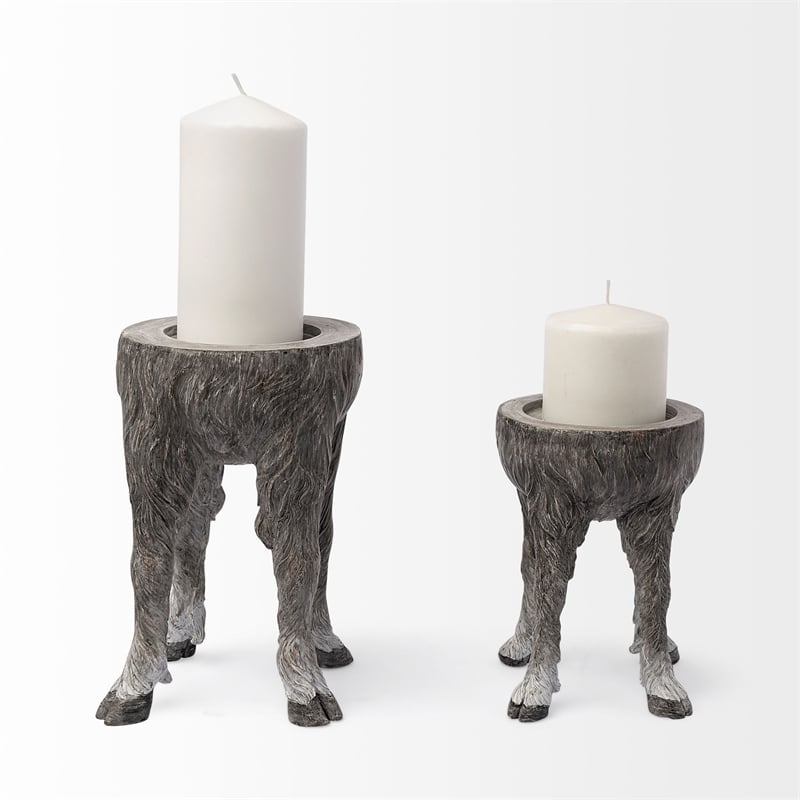 Mercana Pan Small Gray Ceramic Hoofed Table Candle Holder