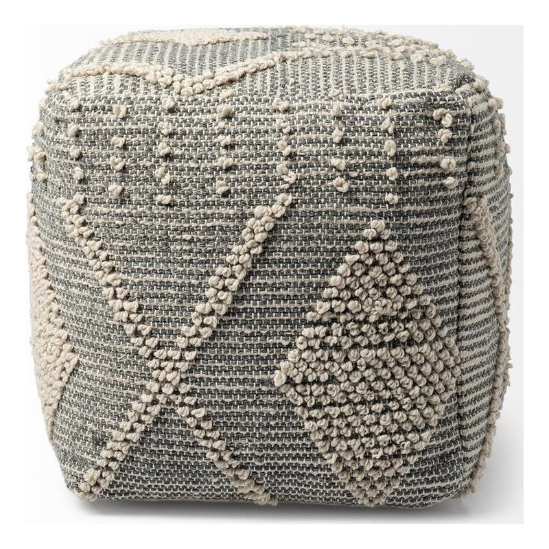 Mercana Brinket Gray/Cream Fabric Handwoven Square Pouf