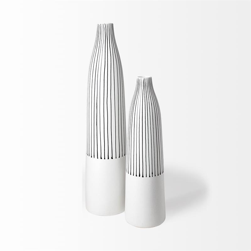 Mercana Furniture Kira I Small White Pinstripe Ceramic Vase