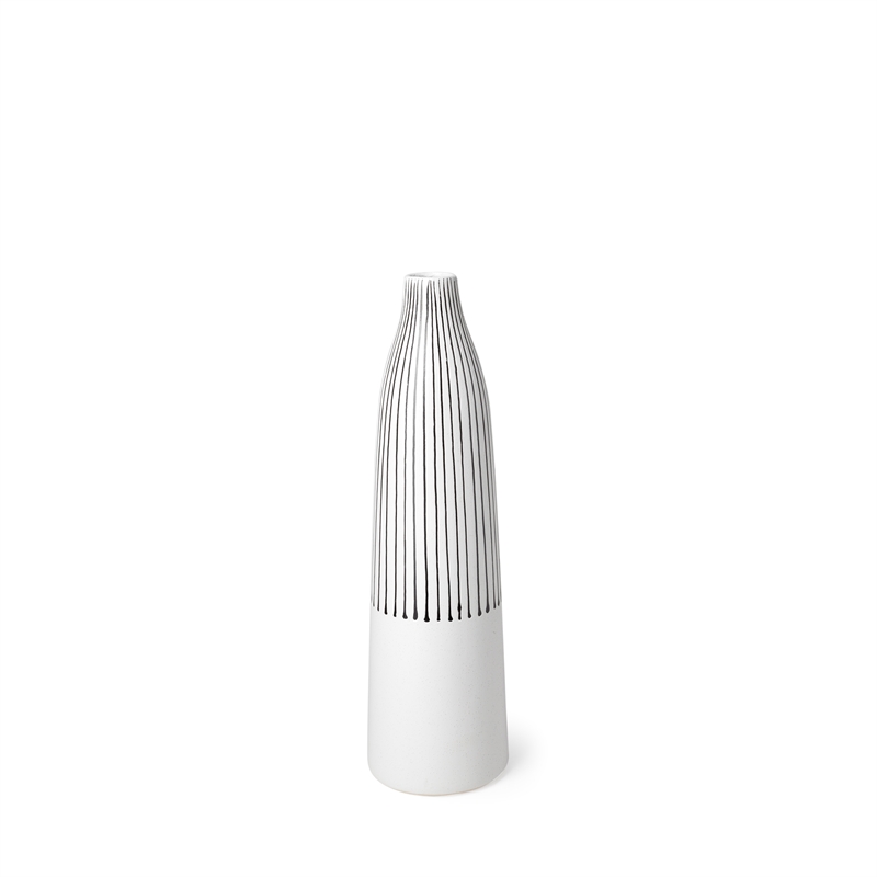 Mercana Furniture Kira I Small White Pinstripe Ceramic Vase