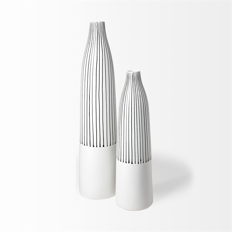 Mercana Furniture Kira I Small White Pinstripe Ceramic Vase