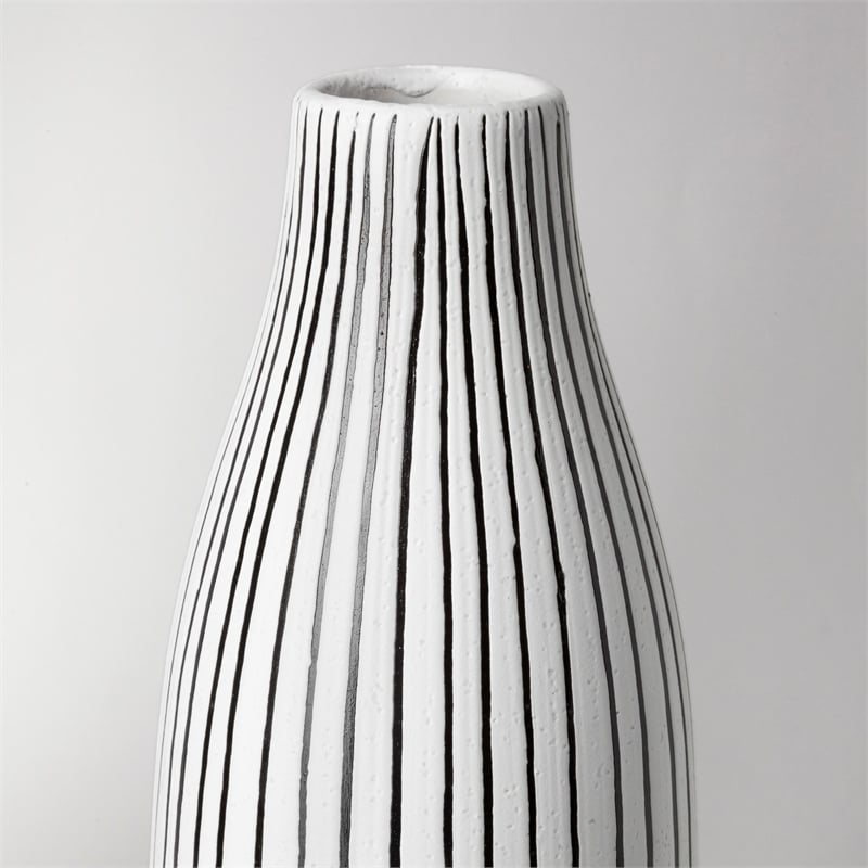 Mercana Furniture Kira I Small White Pinstripe Ceramic Vase