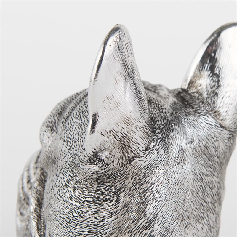 Mercana Furniture and Decor Bruno Resin American Bulldog Bookends in Silver