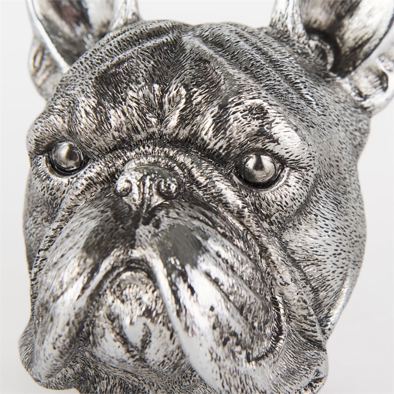 Mercana Furniture and Decor Bruno Resin American Bulldog Bookends in Silver
