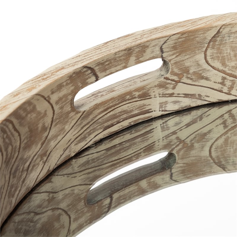 Mercana Whittier Small Brown Wood Mirrored Base Tray