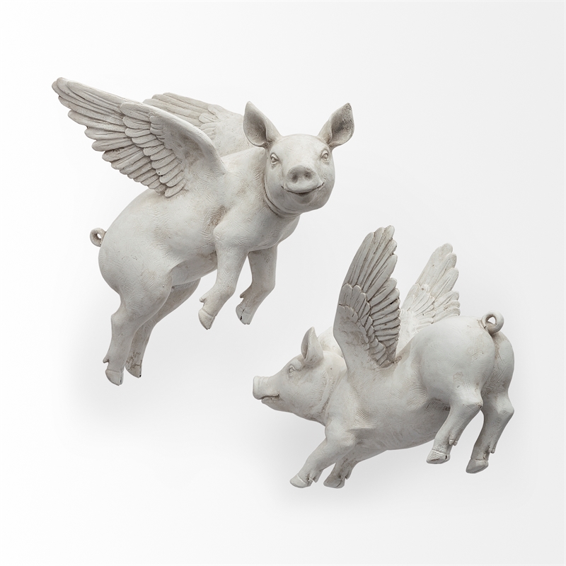Mercana Hogbadi Set of 2 White Resin Flying Pigs